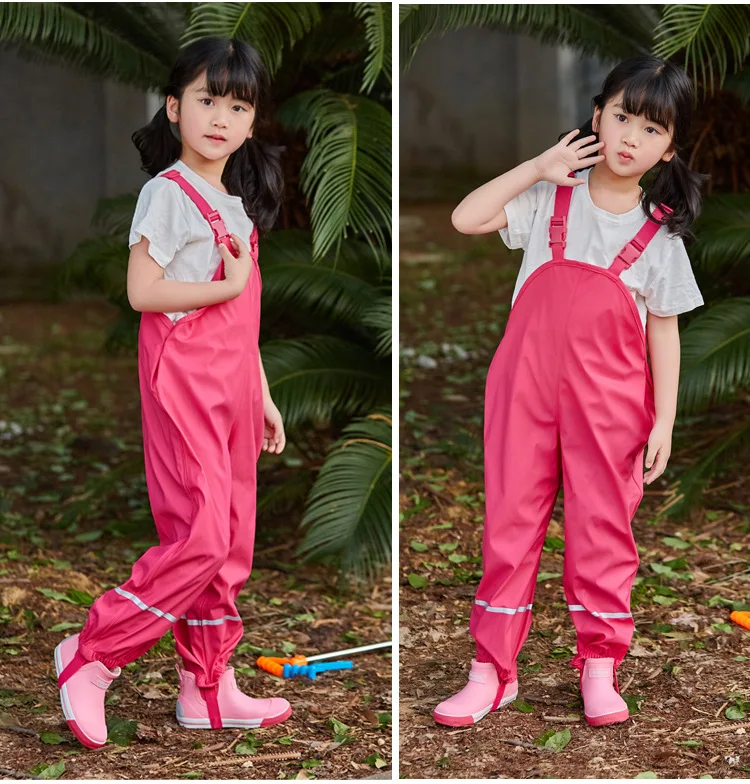 Brand Waterproof Baby Girls Boys PU Rain Pants Sporty Trousers with Strap Children Outerwear Kids Outfits For 80-140cm