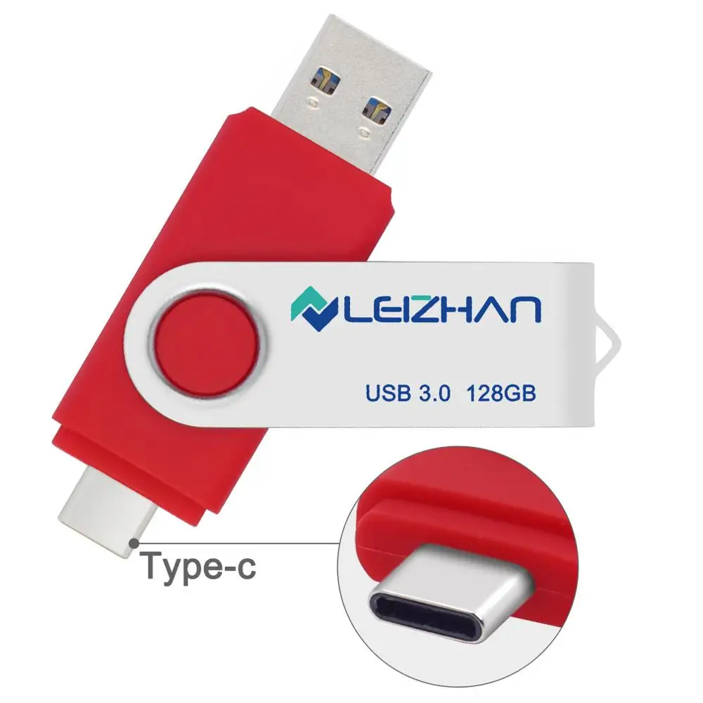 LEIZHAN type C Photo Stick 3,0 для samsung Galaxy S10/S9/S8/huawei P30/P20/P9 Флешка USB C флеш-накопитель 256GB 128GB 64G 32G 16G - Цвет: Type C-USB 3.0-Red