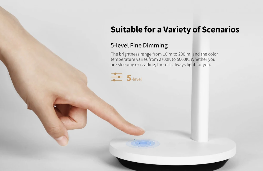 Yeelight светодиодный настольный светильник с подзарядкой от USB, Складная Настольная лампа, 2700-5000 K, 200 люменов, 5 диммируемых, 40 часов, настольный светильник в режиме ожидания