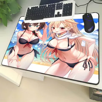 

XGZ Large Size Mousepad Lock Edge Anime Beach Sister Laptop PC Table Mat Swimsuit Temptation Girl Rubber Non-slip Universal