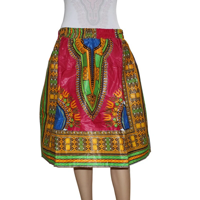 Винтажная плиссированная Бохо юбка до колена миди Saias Jupe Femme Dashiki Африканская Хлопковая восковая юбка с принтом - Цвет: as picture