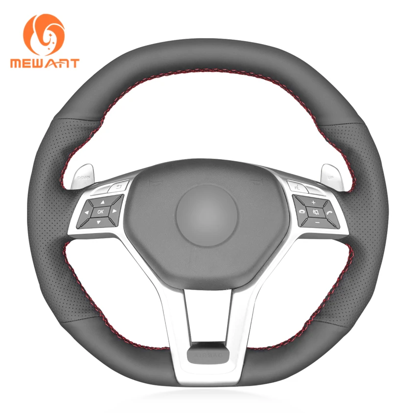 Black Genuine Leather Wrap Car Steering Wheel Cover for Mercedes Benz