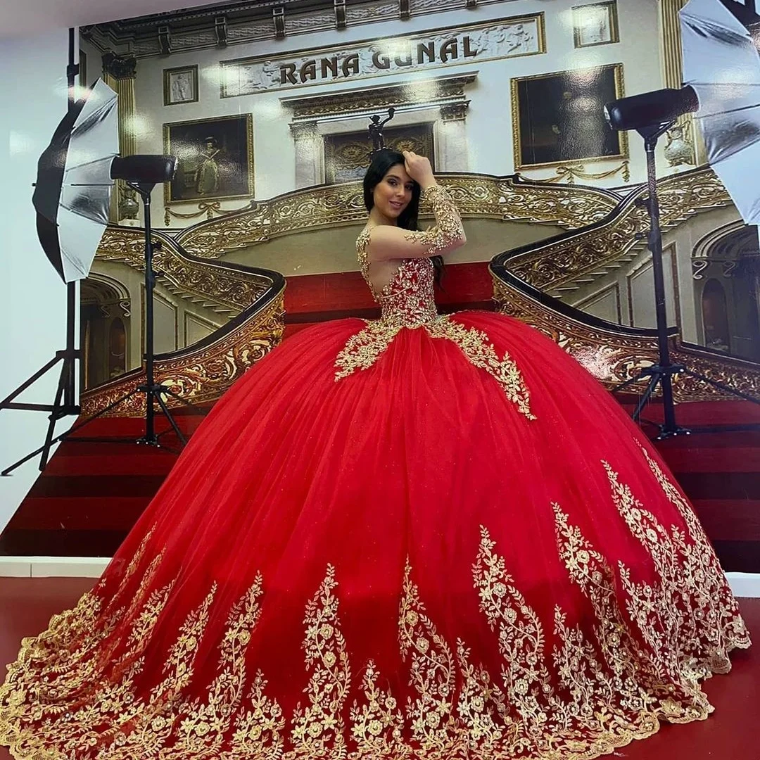 Red Sparkly Ball Gown Quinceanera 