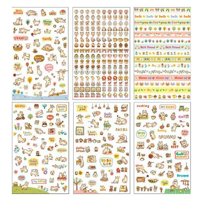 16 шт. аксессуары: 6 листов с рисунком милых животных наклейки ПВХ DIY украшения