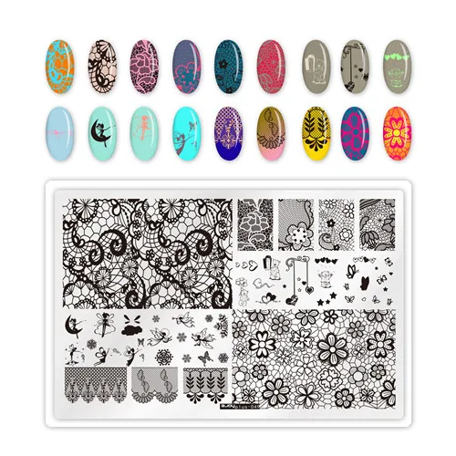 Big Size 9.5*14.5cm Nail Stamping Plates Flower/geometric shaped nail art template for DIY nail art decoration plate tools PLUS49