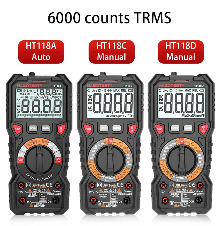 HT118C 6000 отсчетов Цифровой мультиметр мультитестер тестер мультитестер профессиональный