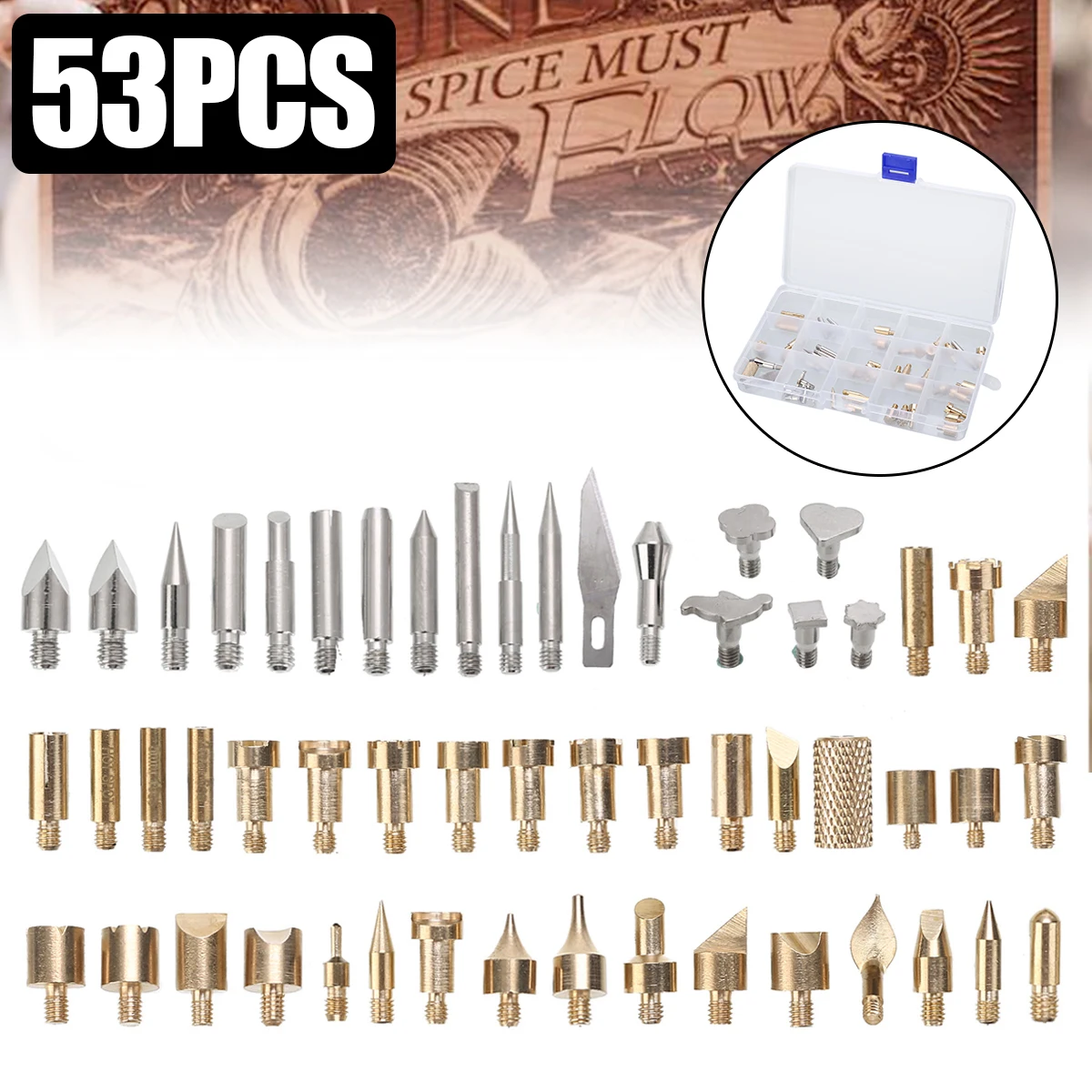 

53pcs Engraver Pen Extra Tips Set Wood Burning Tool Kit Soldering Iron for Lettering Drawing Wood Leather Cork