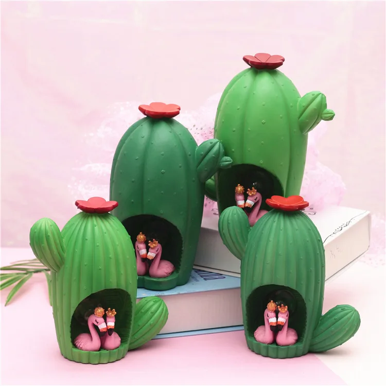 Creative Northern European-Style Cactus Small Ornaments Coin Bank Flamingo Small Night Lamp Light Included Savings Bank Students