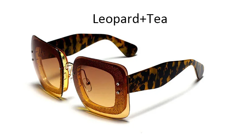Модные солнцезащитные очки без оправы с большой оправой, женские роскошные брендовые Квадратные Солнцезащитные очки с кристаллами, женские прозрачные градиентные очки - Цвет линз: Leopard Tea