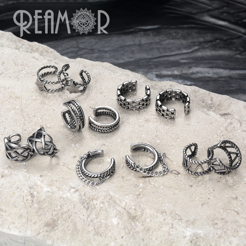 REAMOR Ear Clips Bone Hoops Non-Piercing Trendy Rope Pattern