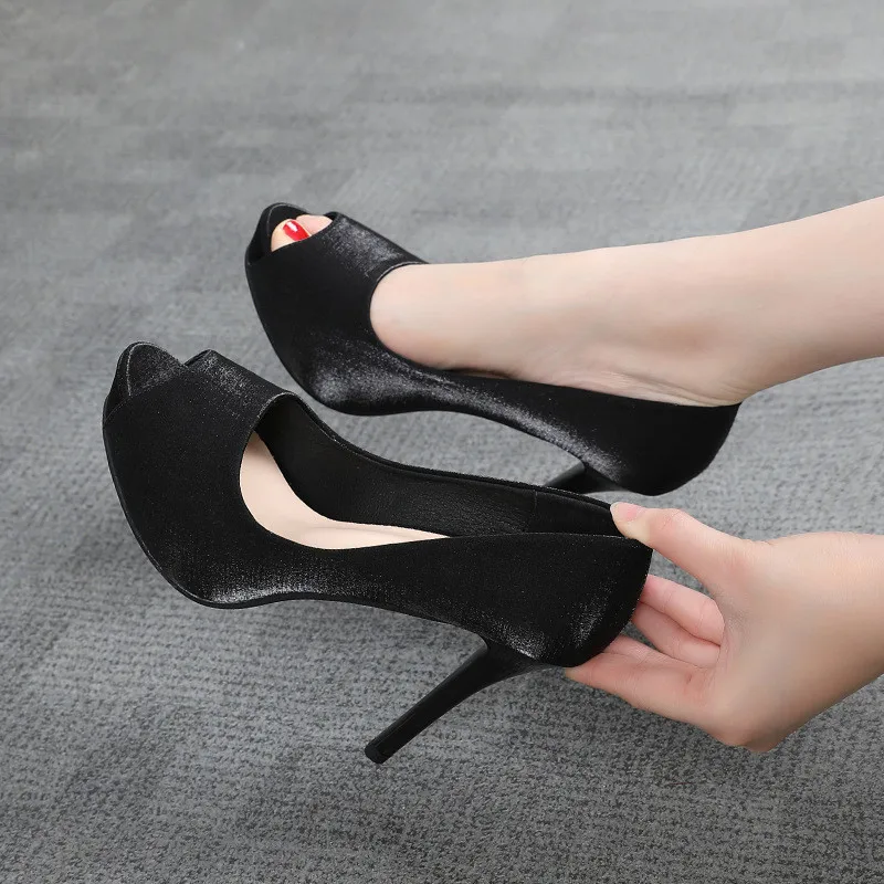 Hot Sale Platform Shoessexy high heels ladies Silk pumps women shoes peep toe heels party wedding shoes Bridal Shoes heels