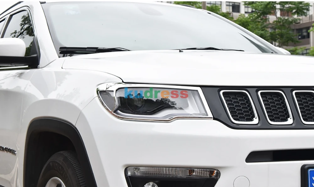 Для Jeep Compass ABS хромированный передний головной светильник, налобный светильник, накладка на рамку, наклейка для автомобиля, 2 шт