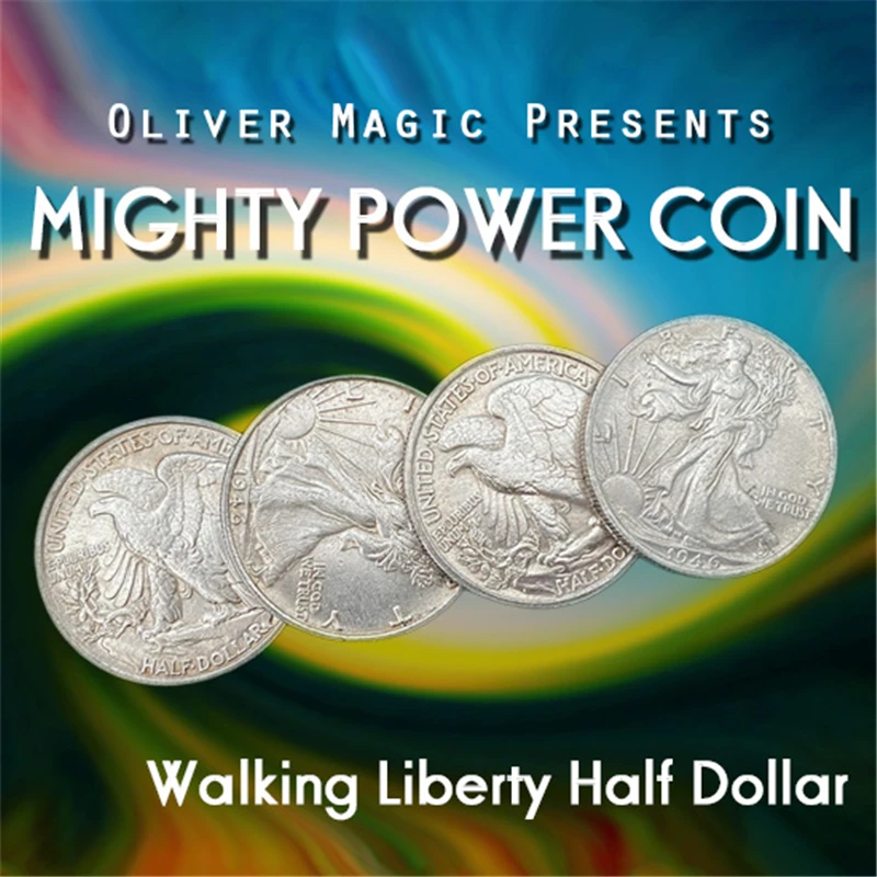 Mighty Power Coin (Walking Liberty Half Dollar) by Oliver Magic Stage Close-Up Magic Tricks Illusion Gimmick Props Coin Appear double section dancing canes novelty dance and walking theatrical canes wear resistant and detachable magic sticks stage props