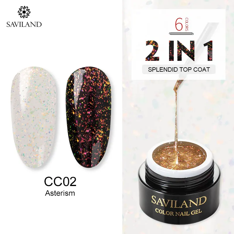 CC02 SAVILAND лазерный блеск верхнее покрытие 2 в 1 гель лак для ногтей замачиваемый эффект хамелеона УФ гель лак DIY черный праймер - Цвет: CC02