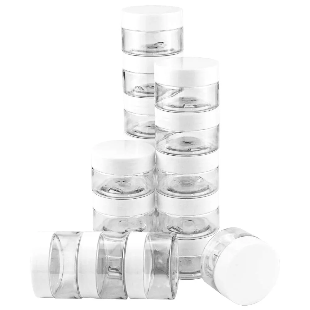 

10pcs 10g/10ml Refillable Plastic Cosmetic Clear Container jars with Screw-on White Lids Sample Bottle Eyeshadow Makeup Pot