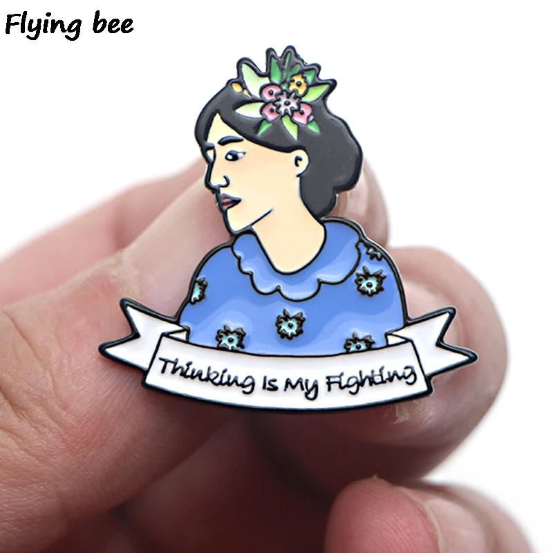 Flyingbee Virginia Woolf Pins Thinking is my Fighting pin Женская модная брошь для одежды эмалированные булавки шапка значки ювелирные изделия X0454
