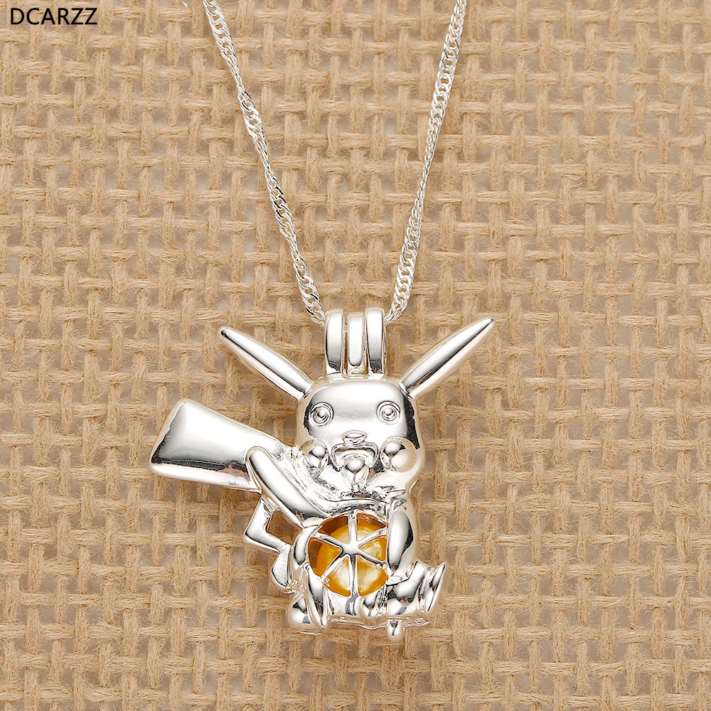 Ожерелье PIKACHU жемчужная клетка Серебряный Покемон подвеска ручной работы DIY Ювелирные изделия жемчужные бусины медальон Детские аксессуары оптом