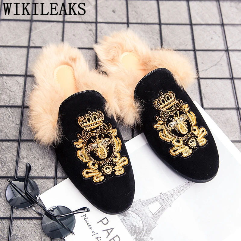 Suede-Shoes Mules Luxury Slip-On Black Casual Fashion for Men Designer Zapatillas Hombre