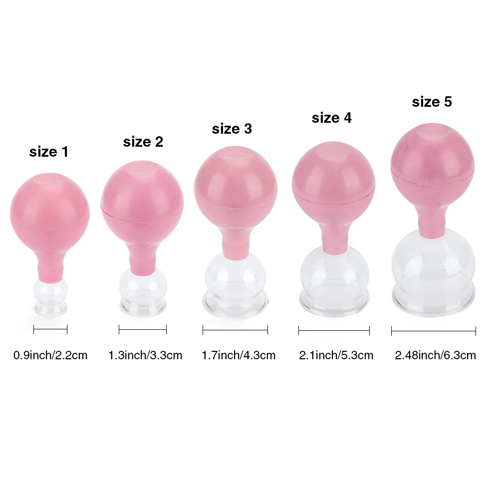 Pink Rubber Vacuum Cans Full Body Massage Suction Cup Vacuum Massager Therapy 5 Different Size Suction Cup Kit Chinese Cupping