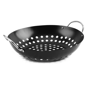 

Round BBQ Grill Basket Pan for Meat,Grilling Basket for Stir Fry, Shrimp, Chicken,Vegetables,Non-Stick BBQ Grill Tray