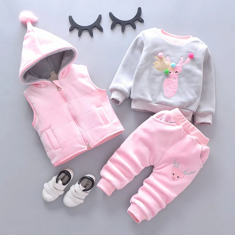 

Girls Boys Clothing Set Autumn Winter THICK Hoodies+Vests+Kids Pants 3 Pcs Kids Sport Suit Girls Clothing Sets Hooded Coat Suits