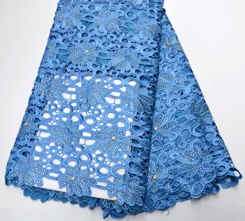 

Latest Heavy African Sky blue with FULL Stones For Men Guipure Wedding lace Fabric