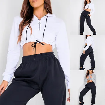 

Fitness Casual 2 Piece Set Tracksuit Women Side Striped Hoodies Cropped Tops and Pants Jogger Two Piece Outfits Chandal Mujer