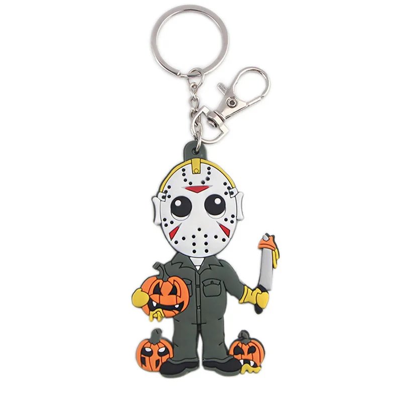 P4068 Dongmanli Halloween Friday the 13th Keychain Figure PVC Silicone Double Side Car Key Rings Key Holder Gifts