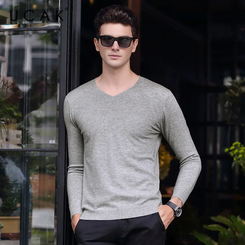 70% OFF UCAK Brand Wool Pullover Sweaters Men 2020 New Arrival V-Neck Casual Spring Autumn Streetwear Multicolor Solid Sweater U1048