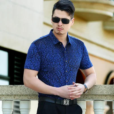 Европейский стиль умный Повседневный модный тонкий короткий рукав рубашка camisa masculina летняя новая качественная шелковая открытая дышащая рубашка мужская - Цвет: as picture