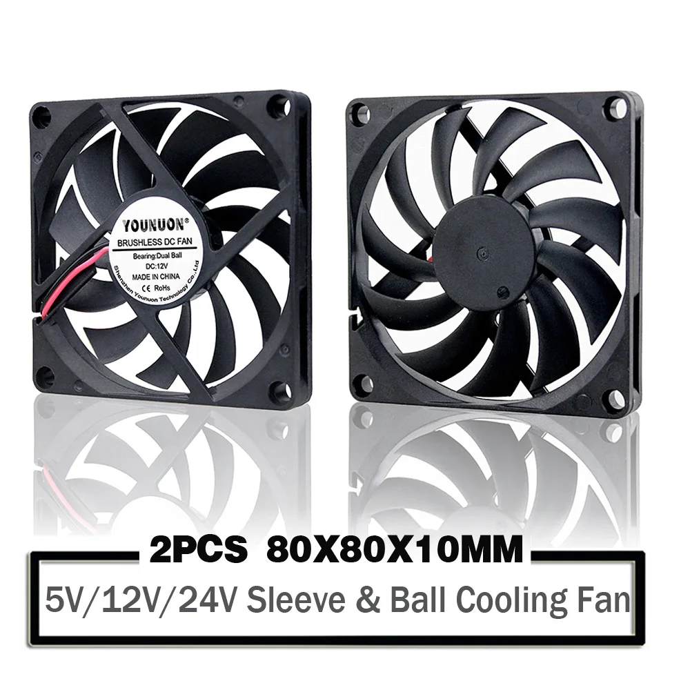 2 шт. YOUNUON 80 мм 5 в USB 80x80x10 8 см 12 В 24 8010 контакта 3 бесщеточный кулер охлаждения