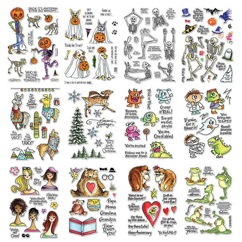 

Halloween Pumpkin Skull and Cute Animal Clear Stamps for Scrapbooking and Cards Making Paper Craft Silicon Stamp New 2019