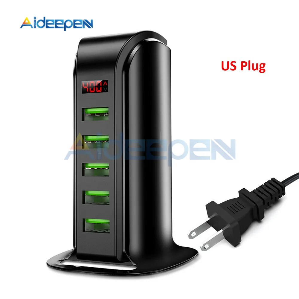5 портов USB зарядное устройство концентратор светодиодный дисплей док-станция для зарядки с USB универсальный мобильный телефон Настольный настенный домашний зарядное устройство s EU UK US Plug - Цвет: US Plug