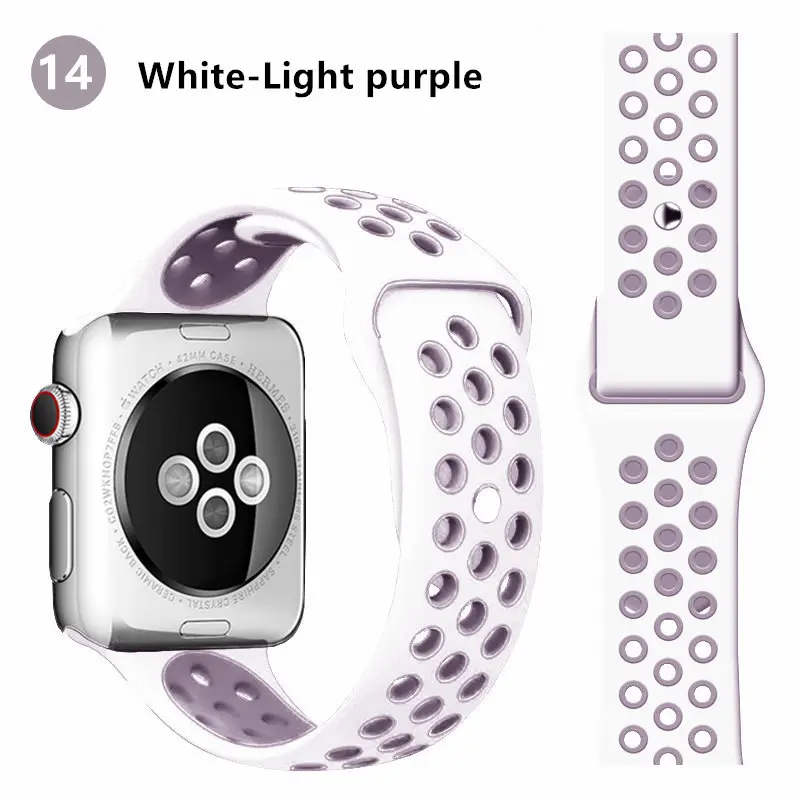 white light purple Ремешок для apple watch ремешок 44 мм 40 мм correa apple watch 5 4 3 iwatch ремешок 42 мм 38 мм спортивный силиконовый браслет аксессуары для часов - Цвет ремешка: white light purple