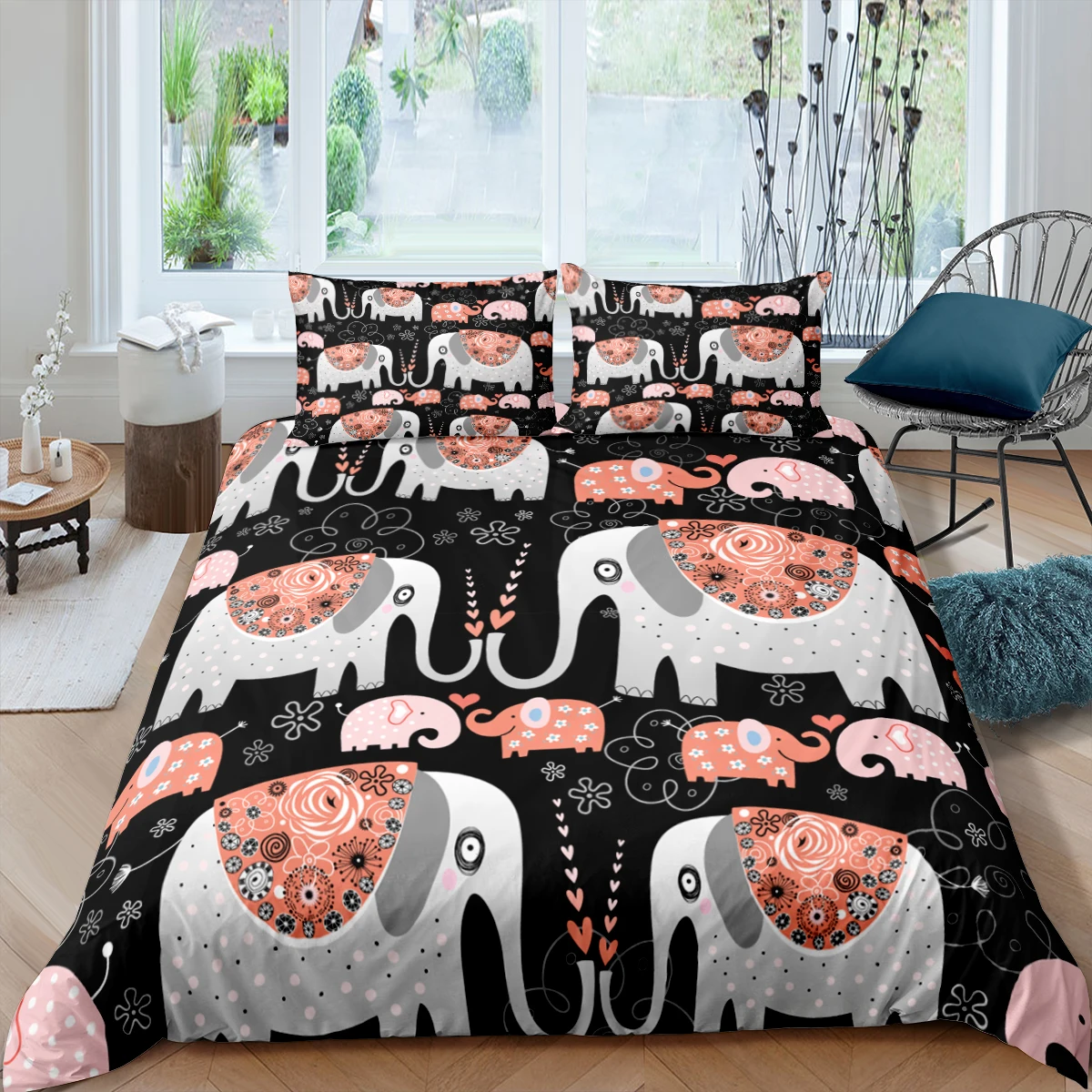 

Home Living Luxury 3D Boho Elephant Bedding Set Girl Duvet Cover Set Pillowcase Kids Bedding Set Queen and King EU/US/AU/UK Size