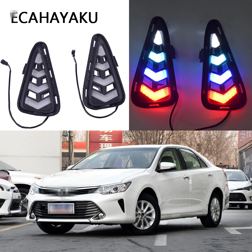 

ECAHAYAKU LED Daytime Running Light led DRL for Toyota Camry 2015 2016 2017 day light Cover Fog Lamp driving lights car styling