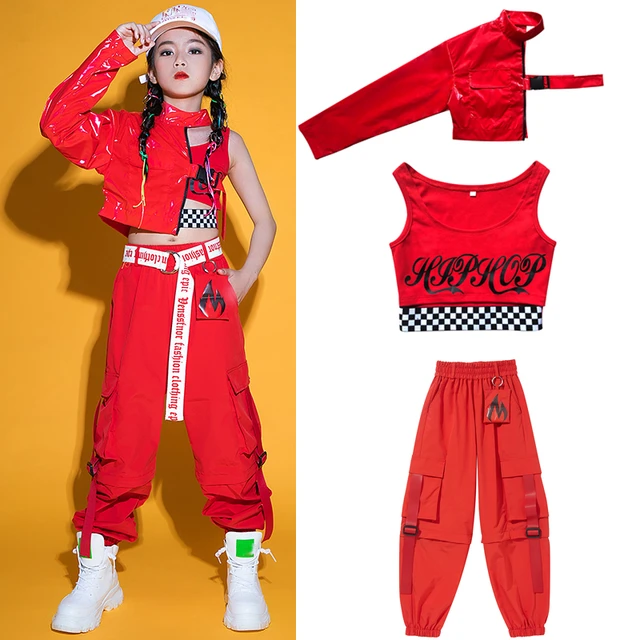 Children Hip Hop Clothes Girls Jazz Street Dance Costume Kids Sweatshirt  Pants Set Ballroom Dancewear Stage Rave Clothing DQS352