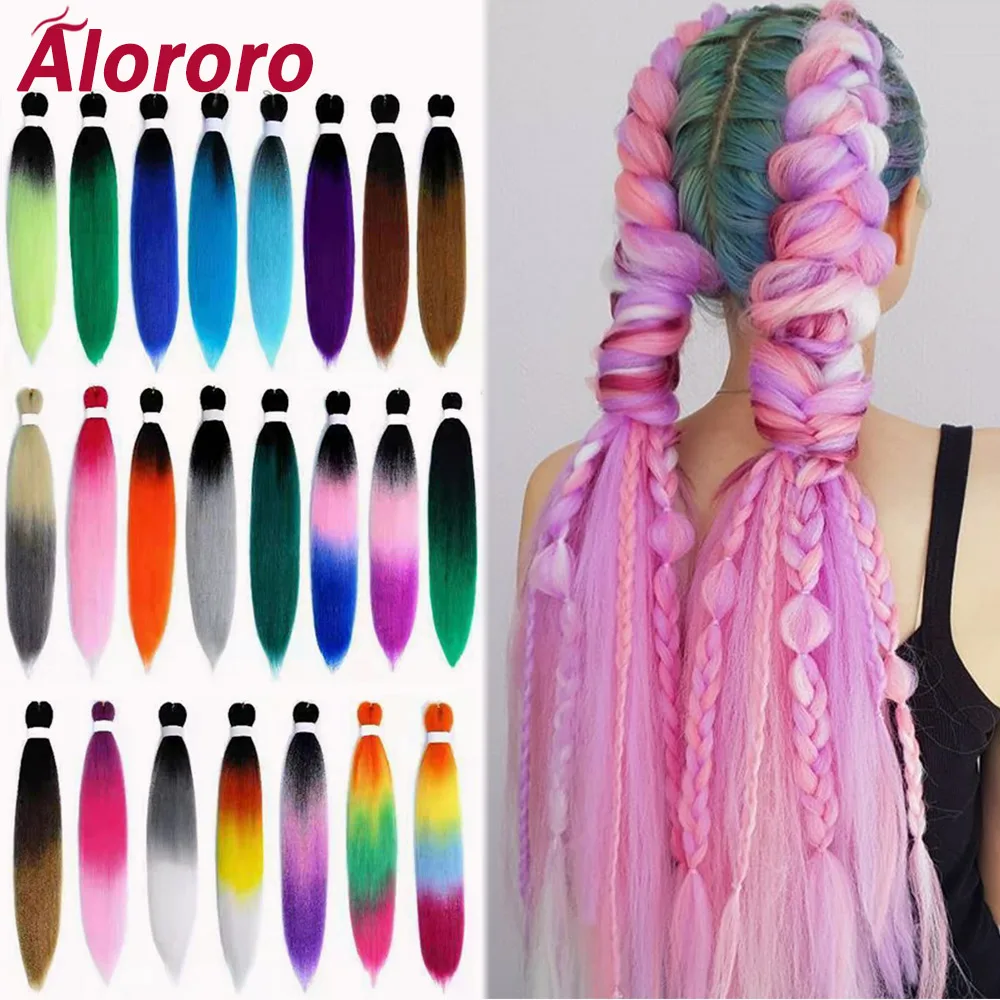 

Alororo Ombre Pink Braiding Hair Extension for Braids 24inch/90g EZ Braid Hair Synthetic Crochet Heat Resistant Fake Hair