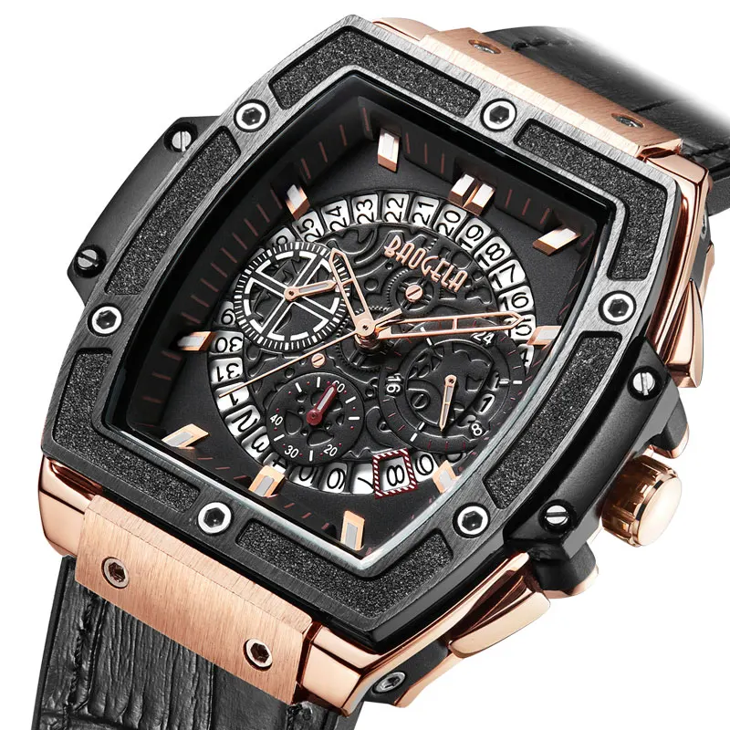 

Мужские кварцевые часы с хронографом, с кожаным ремешком