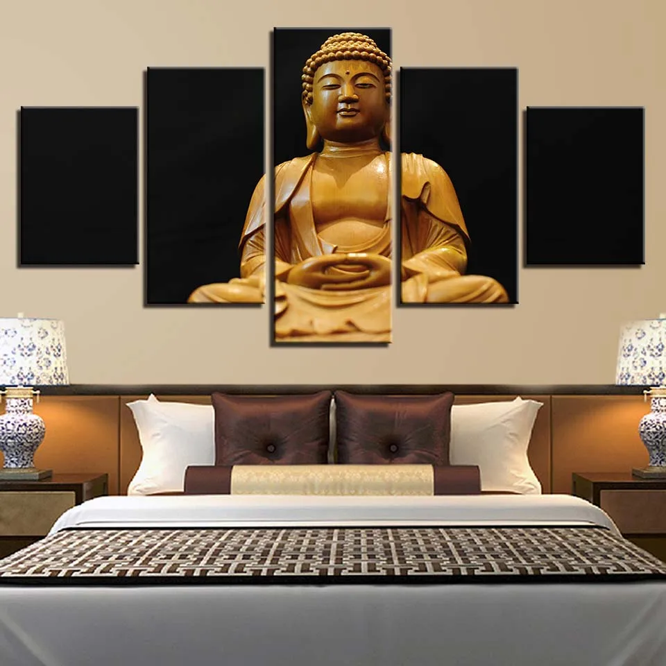 

Canvas HD Prints Wall Art Pictures Living Room Decor 5 Pieces Buddha Statue Paintings Modular Buddhism Artistic Poster Framework