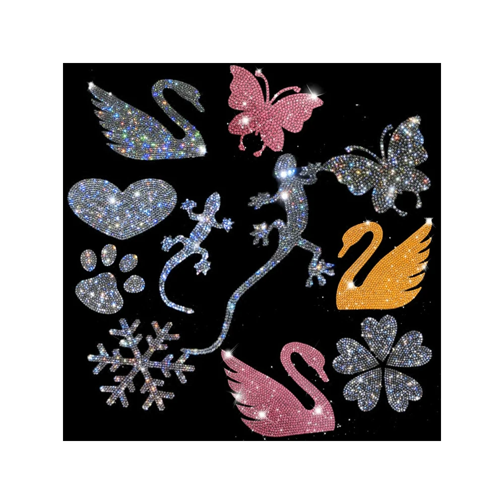 

Full Crystal /Rhinestone Lizard Heart Flower Butterfly Snowflake Cat Footprint Colorful Shiny Car Stickers Z2CA316