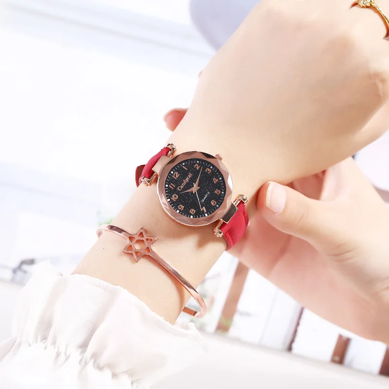 Red Color Bracelet Женские часы Звездное небо женские часы-браслет повседневные кожаные женские кварцевые наручные часы женские часы reloj mujer relogio feminino - Цвет: Red Color Bracelet