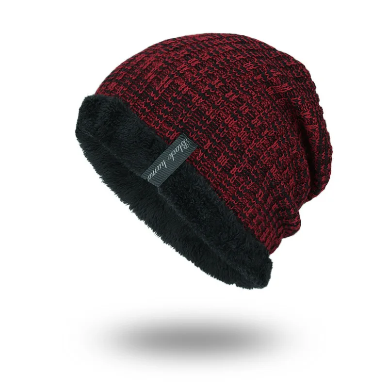 Бургундия RoxCober зимние теплые шапки Skullies вязаные шерстяные плюс бархатные шапки gorros mujer invierno головные уборы для мужчин и женщин шапки - Цвет: Бургундия