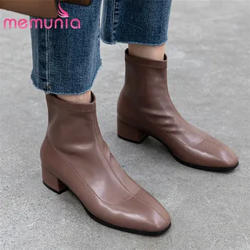 

MEMUNIA 2020 new arrival ankle boots for women square heels slip on autumn boots classic dress shoes ladies office shoes