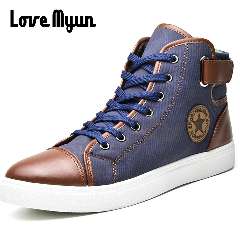 Cena Moda jesienno zimowa obuwie męskie Patchwork mieszkania trampki za kostkę mężczyźni buty płócienne męskie obuwie duże rozmiary 45 46 47 NN 22