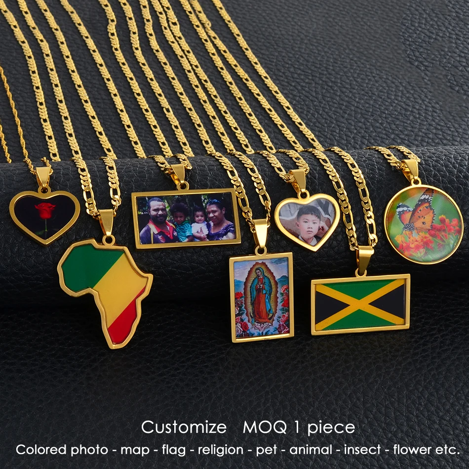 Pendant Necklace Medallions Butterfly Personalized Gifts Photo-Pet Custom Flag Map Bird-Animals