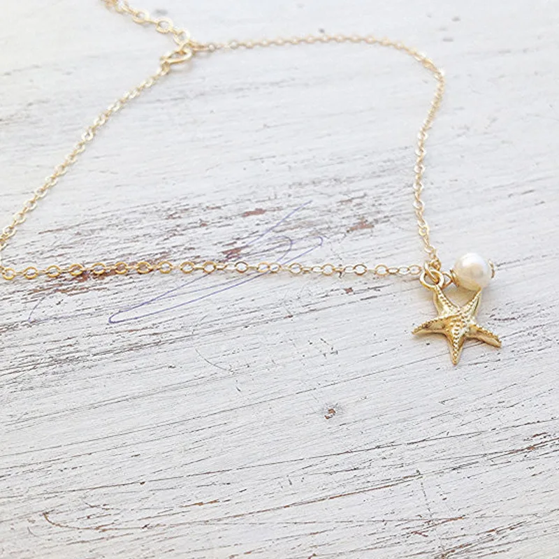 

Europe And America Foot Ornaments Cool shi shang hai Beach Anklet, Simple Pearl Starfish Pendant Women's Anklet