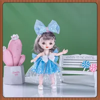 Mini muñeca articulada 3D de 16 Cm para niñas, conjunto de moda con ojos grandes, 13 articulaciones movibles, juguete artesanal con ropa, 1/12