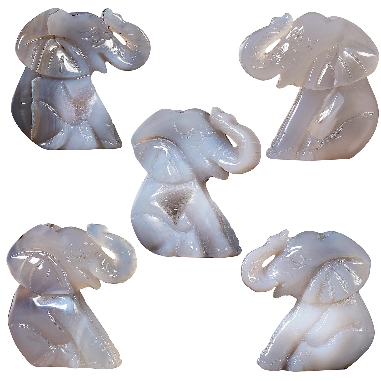 TUMBEELLUWA Natural Agate Stone Elephant Figurine Statue Hand Carved Crystal Sculpture Art Crafts For Home Office Decoration