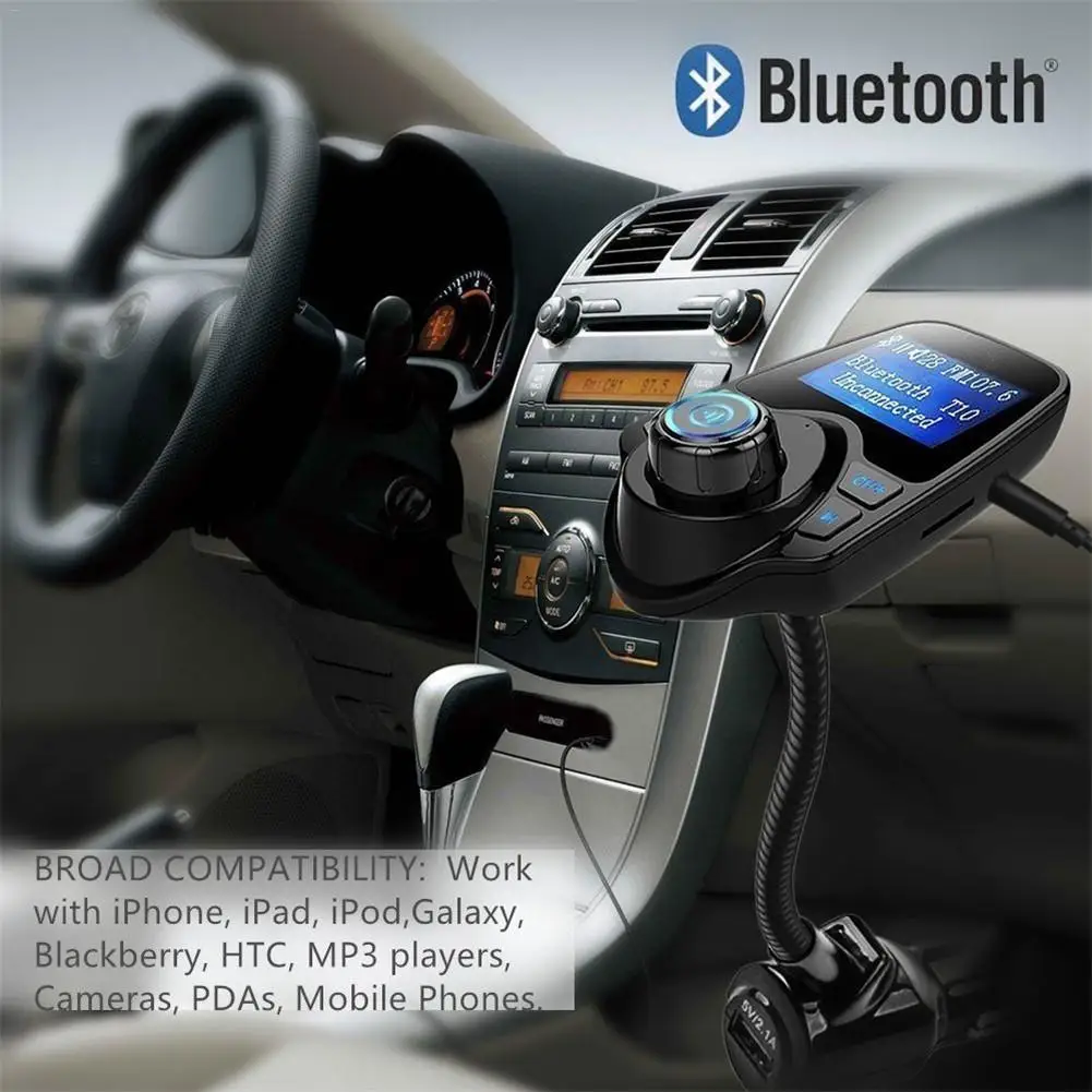 Беспроводной автомобильный Bluetooth fm-передатчик радио адаптер автомобильный комплект с 1,44 дюймовым дисплеем и USB Автомобильное зарядное устройство